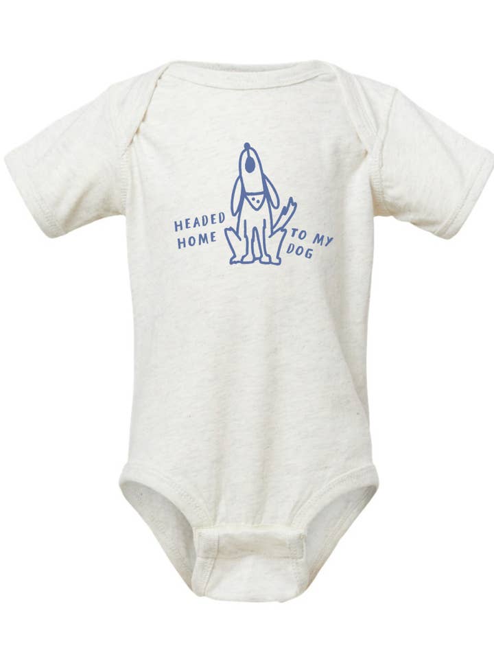 Headed Home to My Dog Baby Onesie for wholesale by Buffalo Mountain Print + Supply