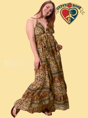 Gypsy Rose - Venta al por mayor Vestido - Mujer - Vestido con volantes en la espalda abierta y estampado de algodón1