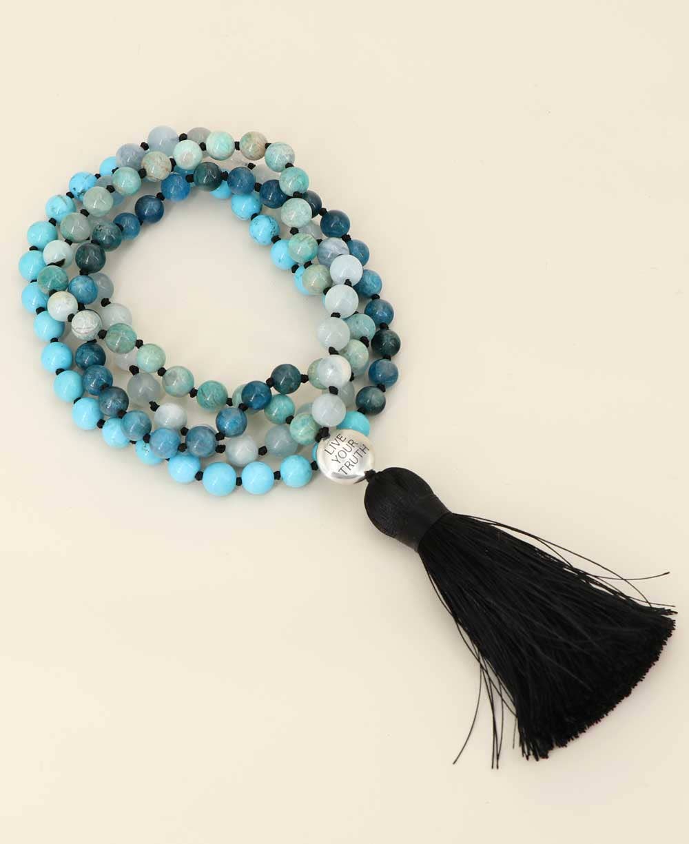 Culture Spot - Wholesale Ketting met gebedskralen - Keelchakra edelstenen Knoopte Mediation Mala, 108 kralen1