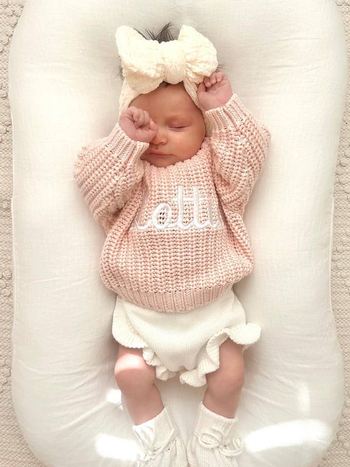 CHUNKY KNIT JUMPER - BABY PINK for wholesale by Petite + Co