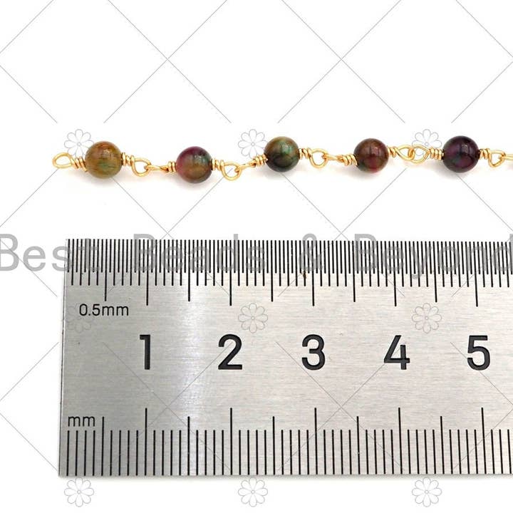BestBeads&Beyond - Wholesale Beaded/Pearl Necklace - Multicolor/Blue/Green/Purple High Quality Tiger Eye Rosary Chain, 4mm Beaded Chain, Wire Wrapped Gold Chain,Sku#V76