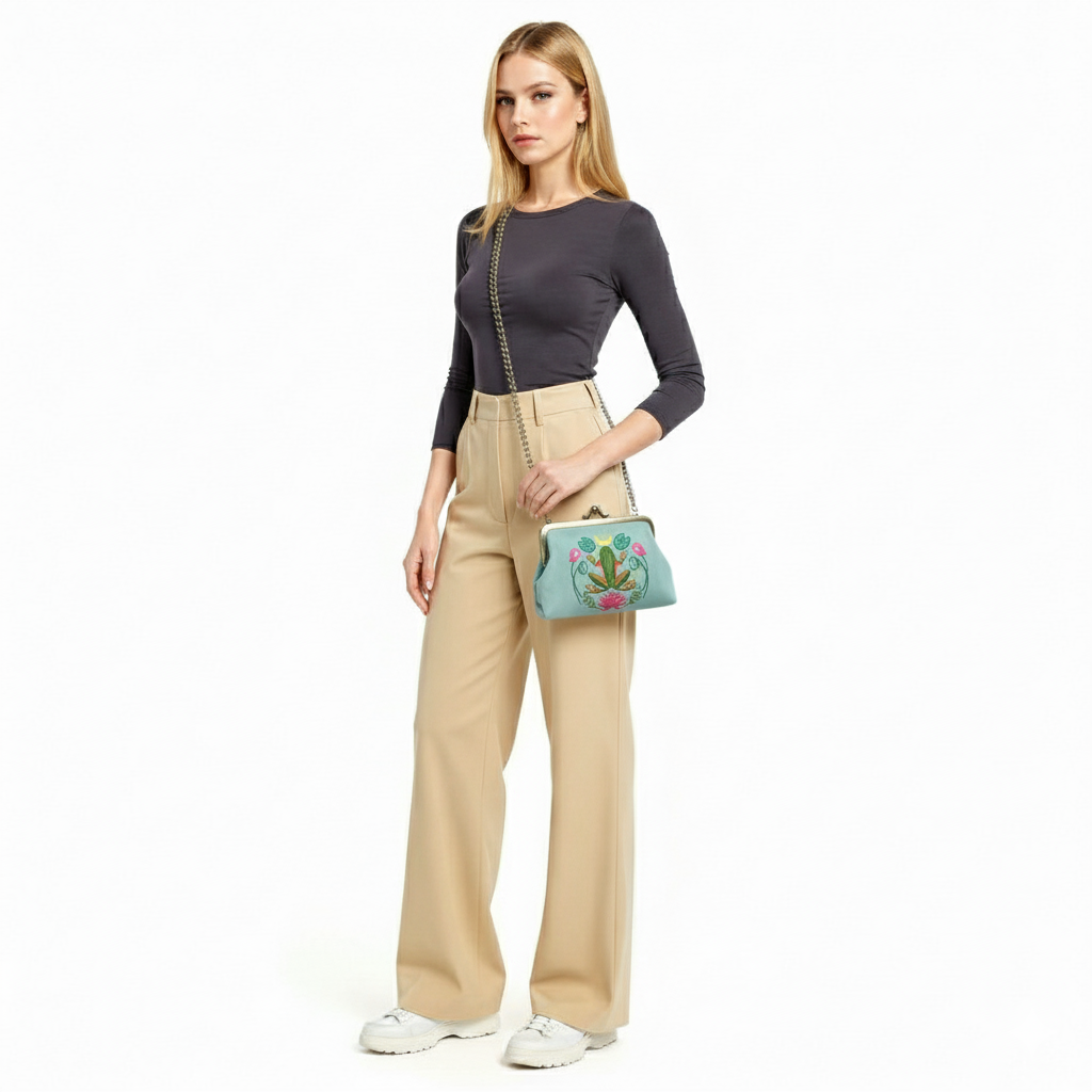 COMECO INC - Wholesale Crossbody Bag - Women's - Frog in the Lily Pond Kiss Lock Bag in Linen Cotton Blend Ma3