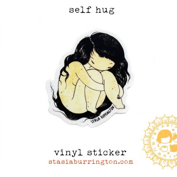 Autocollant vinyle Self-Hug — réconfortant, sensible, imperméable pour la vente par Stasia Burrington Illustration