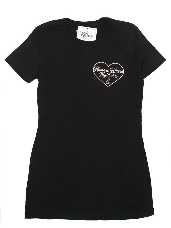 T-shirt ajusté pour Ladie's, « Home Is Where My Cat Is », noir pour la vente par Kittees