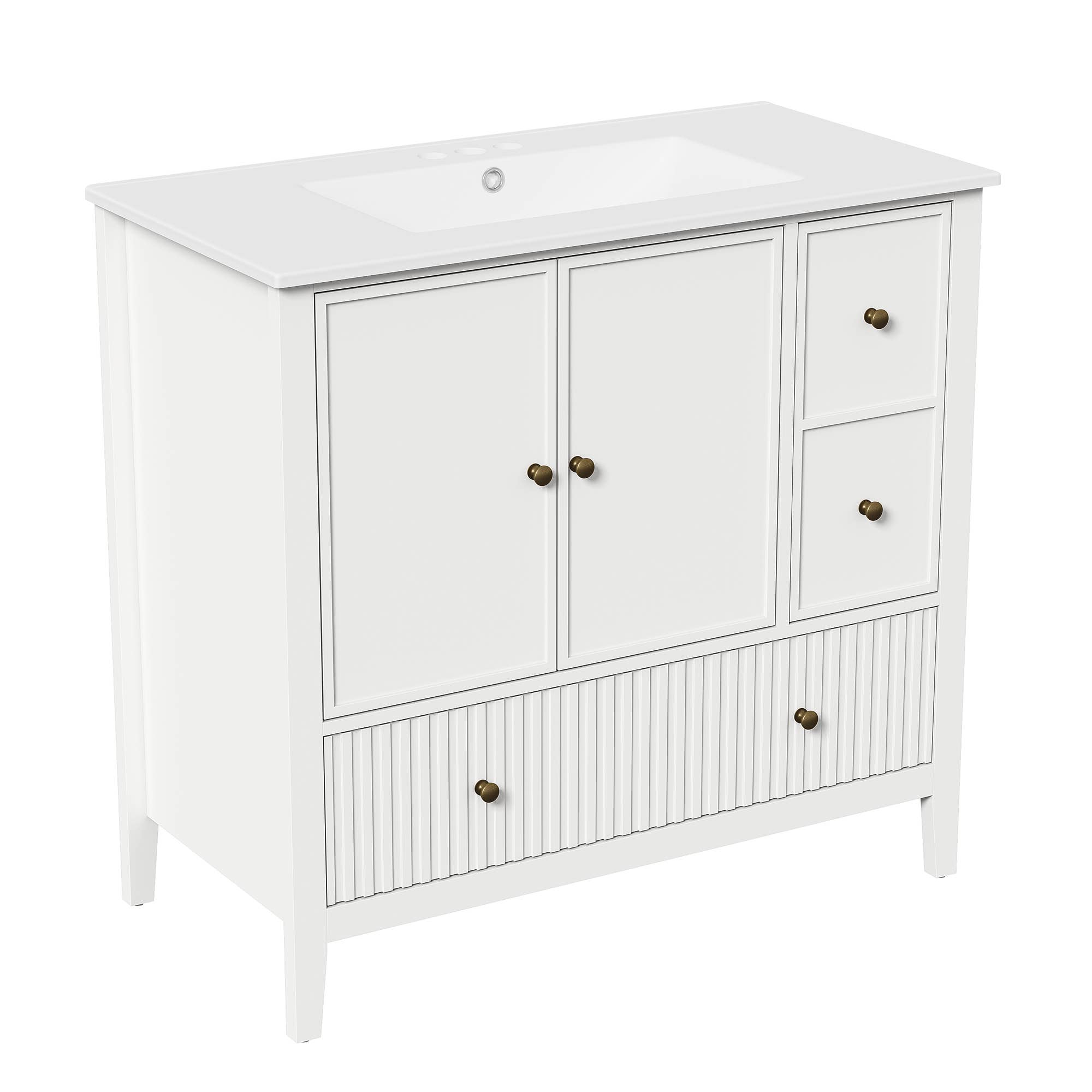 Heynemo - Wholesale Cabinet - 36'' Bathroom Vanity with Sink, Doors and Fluted Drawers9