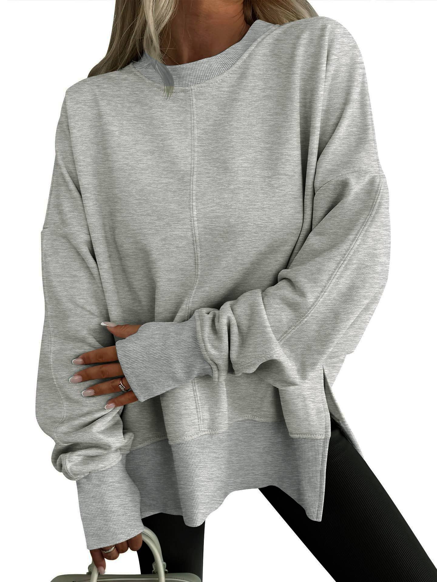 Rosa Clothing - Wholesale Sweatshirt - Women's - Casual Crewneck Pullover Loose-Fit Side Slit Sweatshirt5