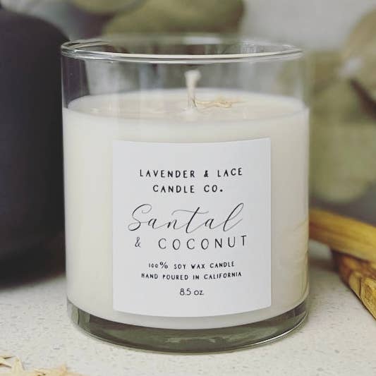 Vela Santal & Coconut para venta al por mayor de Lavender & Lace Candle Co