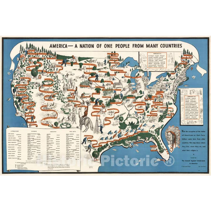 Historic Map Of America - Nation Of Many, 1940 for wholesale by Historic Pictoric