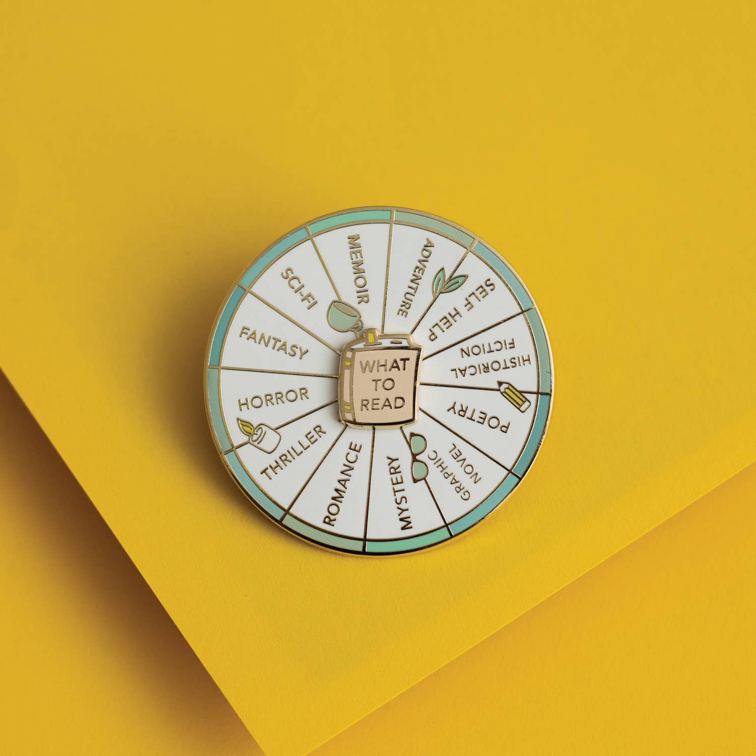 Occasionalish - Wholesale Lapel Pin/Button - What To Read Spinning Enamel Pin, Interactive Pin1