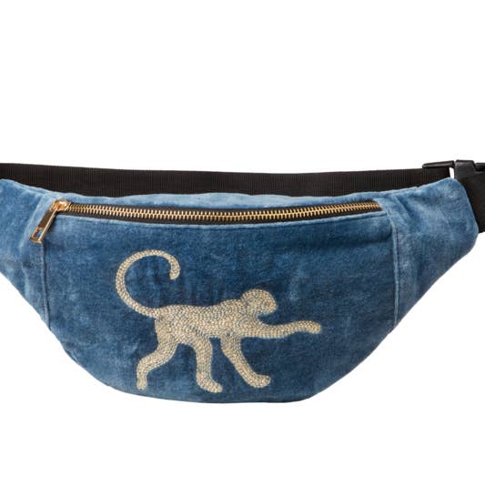Riñonera - "MONKEY" - Terciopelo Azul para venta al por mayor de Life of Bulu