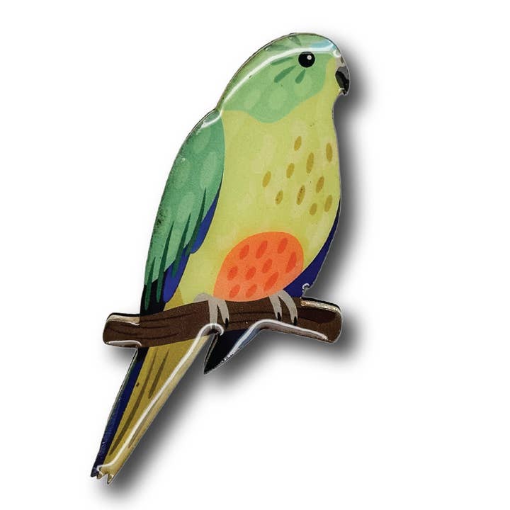 Orange-bellied Parrot Brooch for wholesale by Selatan