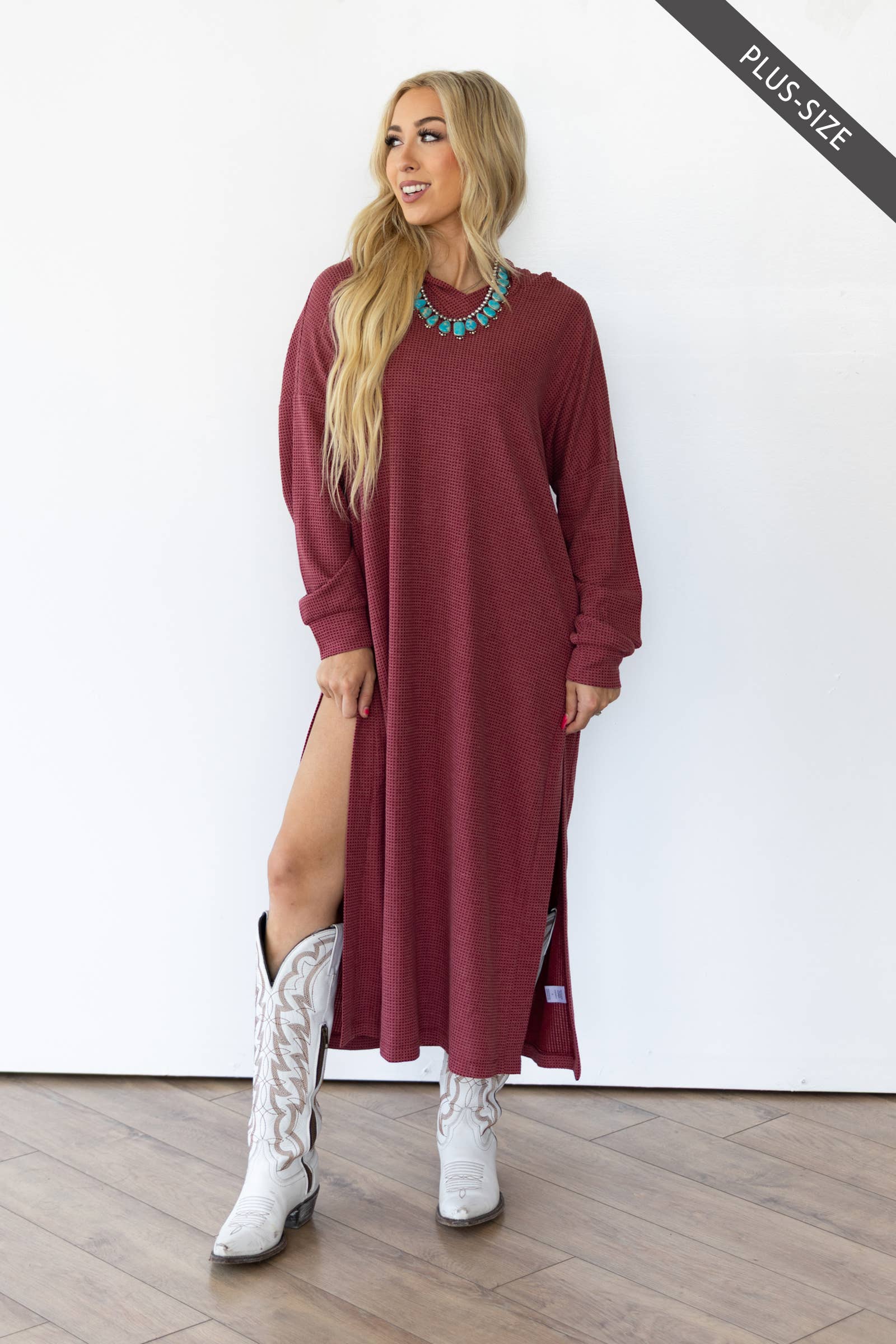 Dear Scarlett - Wholesale Dress - Women's - PLUS SIZE Waffle Knit Thermal Duster11