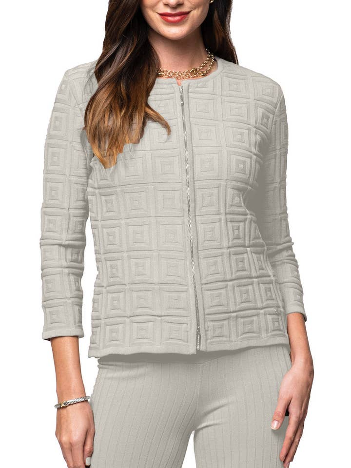 Zia Square-Detail Knit Jacket ; Beige for wholesale by Biana