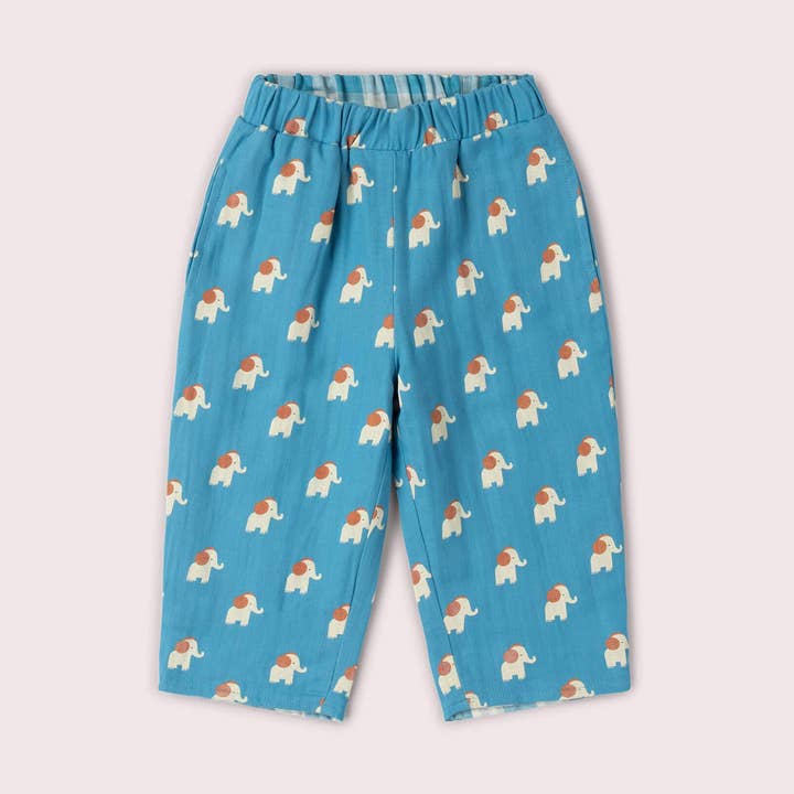 Pantalon réversible à enfiler Éléphants bleus pour la vente par Little Green Radicals EU