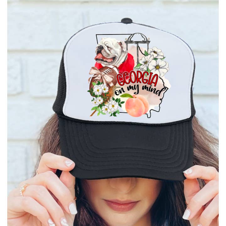 Watercolor Georgia Things Trucker Hat Bulldogs for wholesale by Gia Gifts Boutique