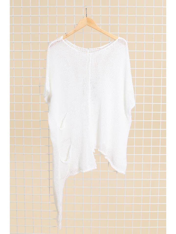 la maison des fibres naturelles – wholesale Tunikatröja - Dam – Asymmetrisk bomullströja med dekorativ knut 1516, 100 % bomull