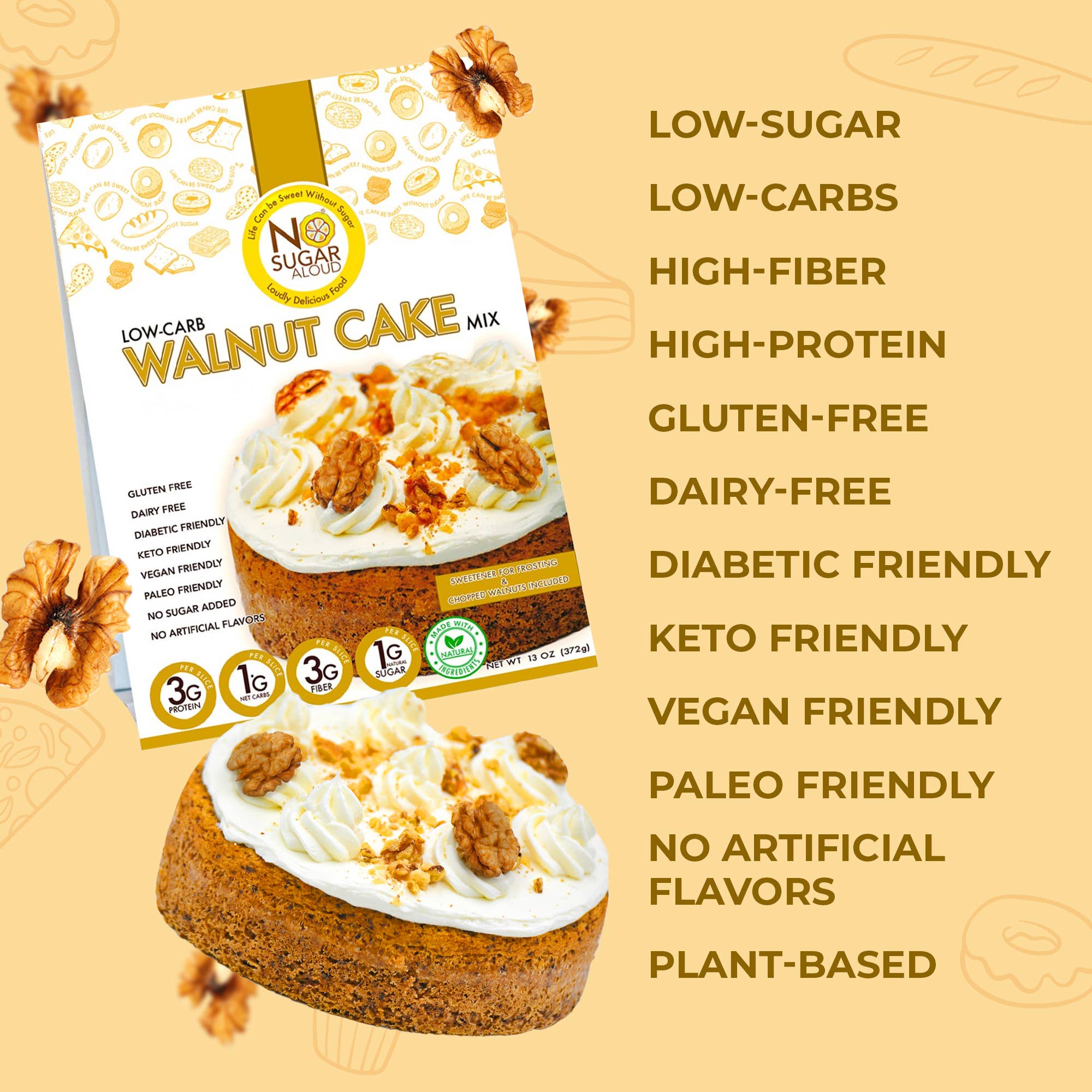 No Sugar Aloud LLC - Wholesale Cake Mix - Low-Carb Walnut Cake Mix1