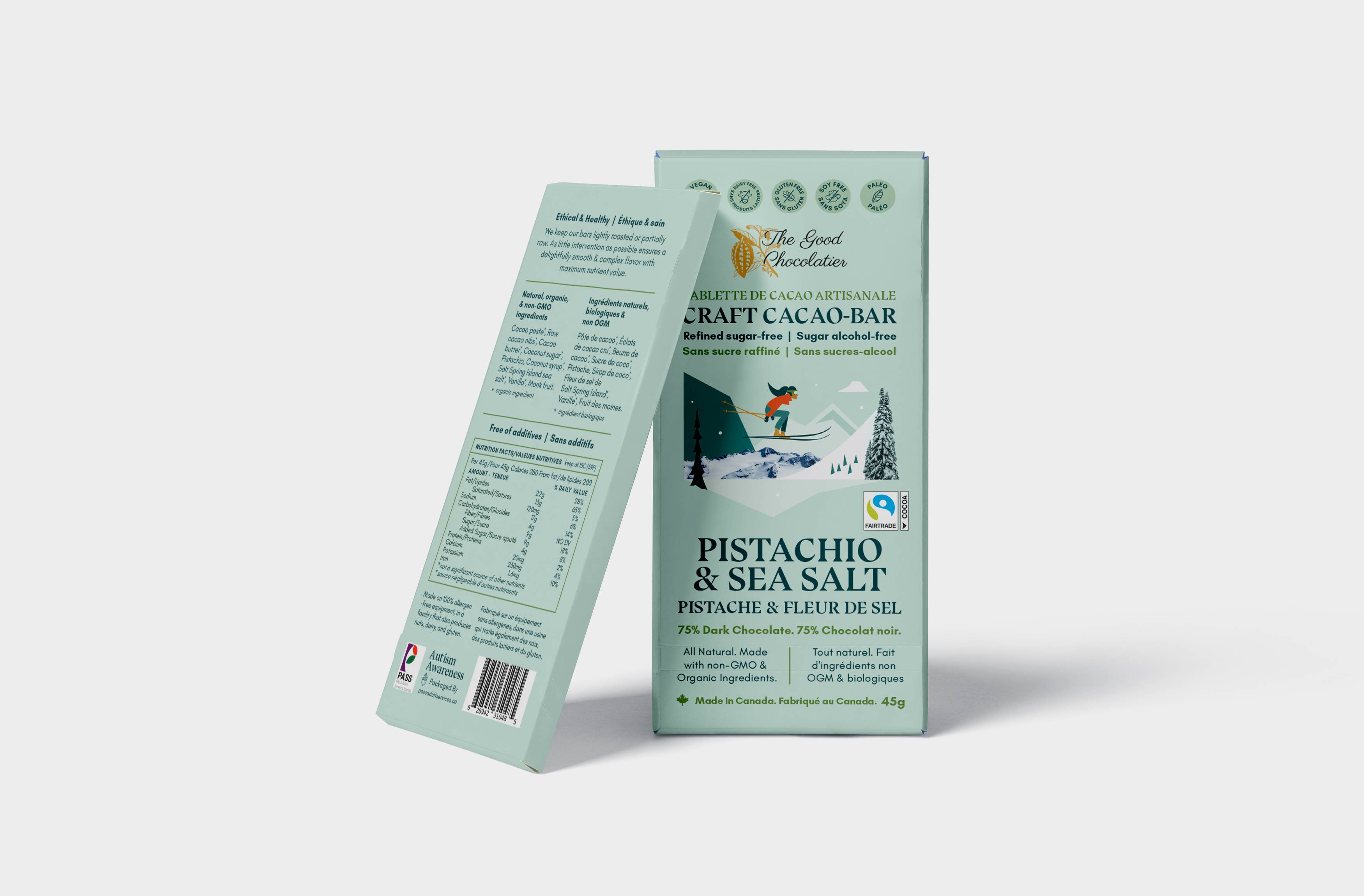 The GOOD Chocolatier – Barra de chocolate por atacado – The GOOD Chocolatier Chocolate Artesanal Pistache e Sal Marinho 75%1