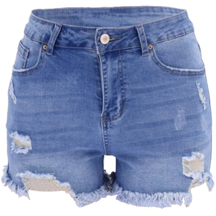 Lovesoft - Wholesale Shorts - Women's - High-Waisted Ripped Stretch Denim Shorts for Summer