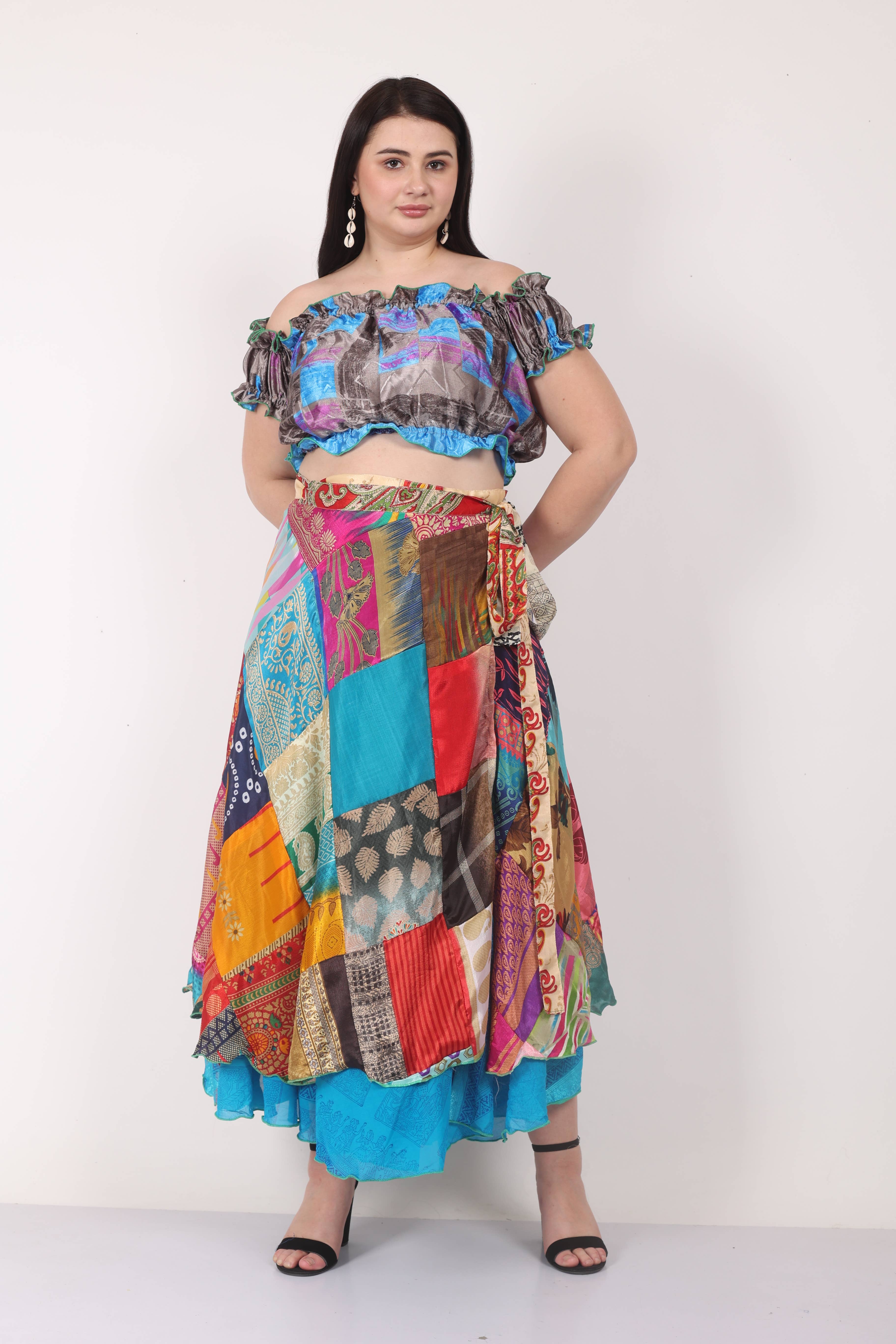 Wevez - Wholesale Rok - Dames - Dames Multi Patchwork Lange Sari Wikkel Strandrok Mix Partij5