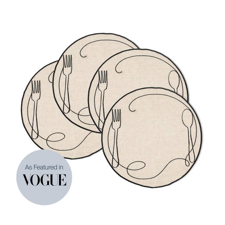 Line Drawing Embroidered Linen Placemats (Set of 4) for wholesale on Faire
