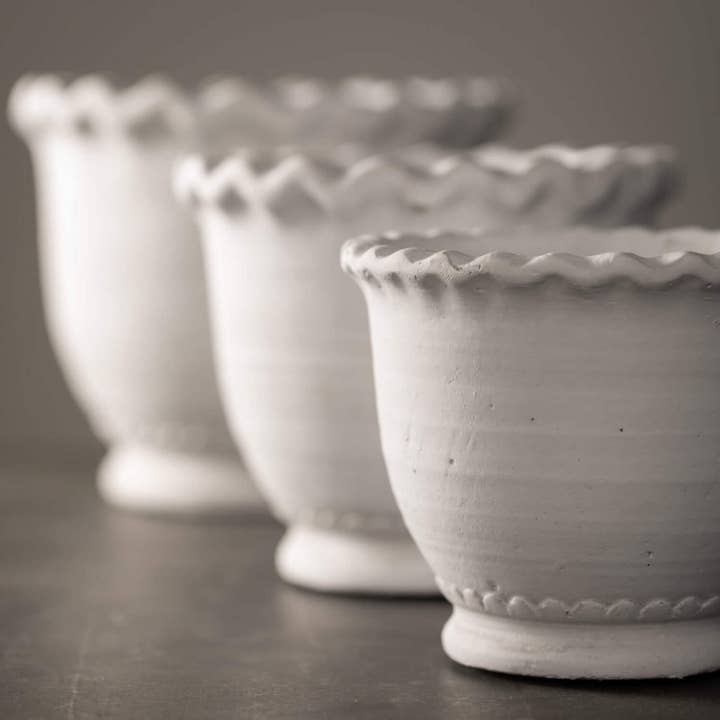 Sullivans Home Decor - Wholesale Plant Pot - White Scalloped Edge Pot Set