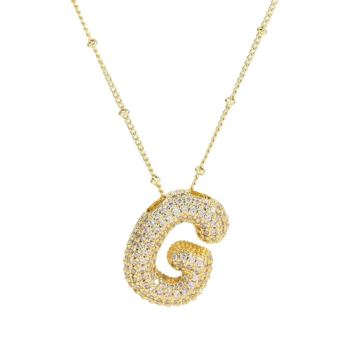 The Classy Cloth WS - Wholesale Pendant/Charm Necklace - Jeweled Cz Bubble Letter Initial Necklace - Gold RTS5