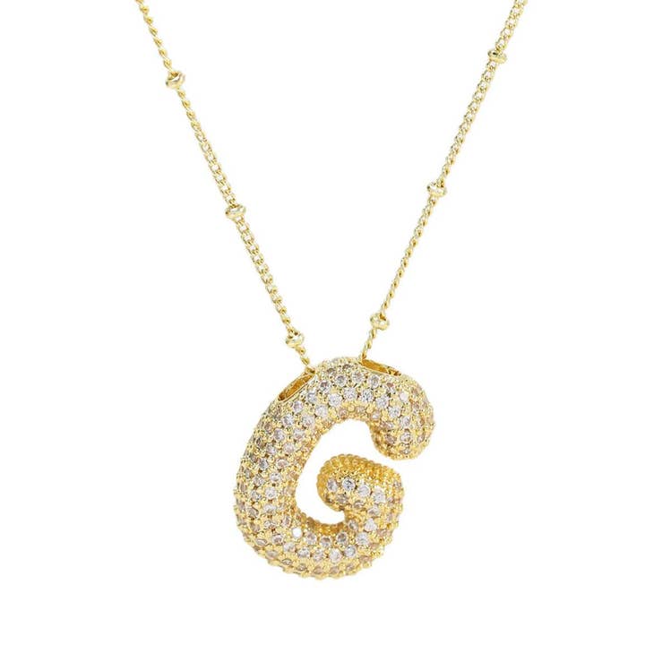 The Classy Cloth WS - Wholesale Pendant/Charm Necklace - Jeweled Cz Bubble Letter Initial Necklace - Gold RTS5