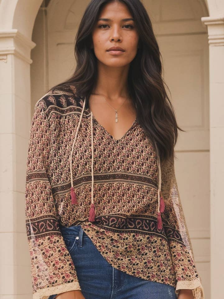 Blue Boheme - Wholesale Blouse - Women's - Bahiya Printed Blouse Vintage Brown0