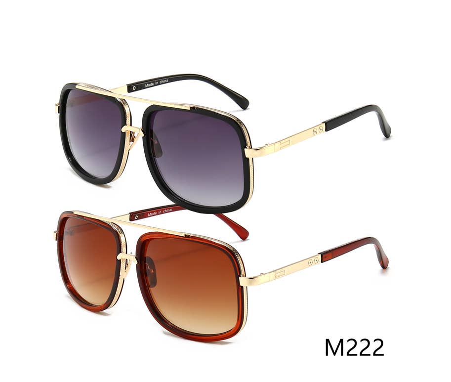 Trio Trading - Wholesale Sunglasses – Men's - Men's Fashion Sunglasses Big Size Rectangle Aviation 12 Pack