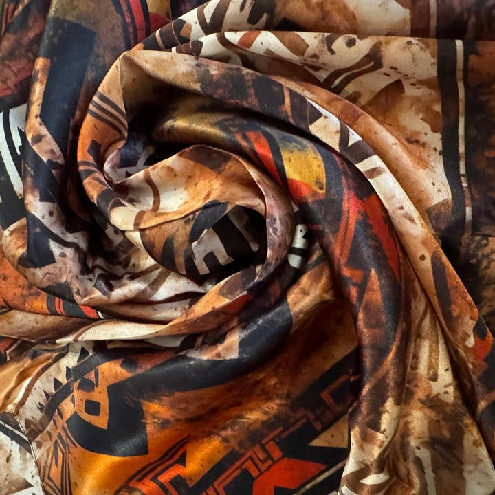 Double B Wild Rags - Wholesale Scarf - Women's - Silk Wild Rag Brown and Rust Grunge Tribal Print by Double B Wild Rags5