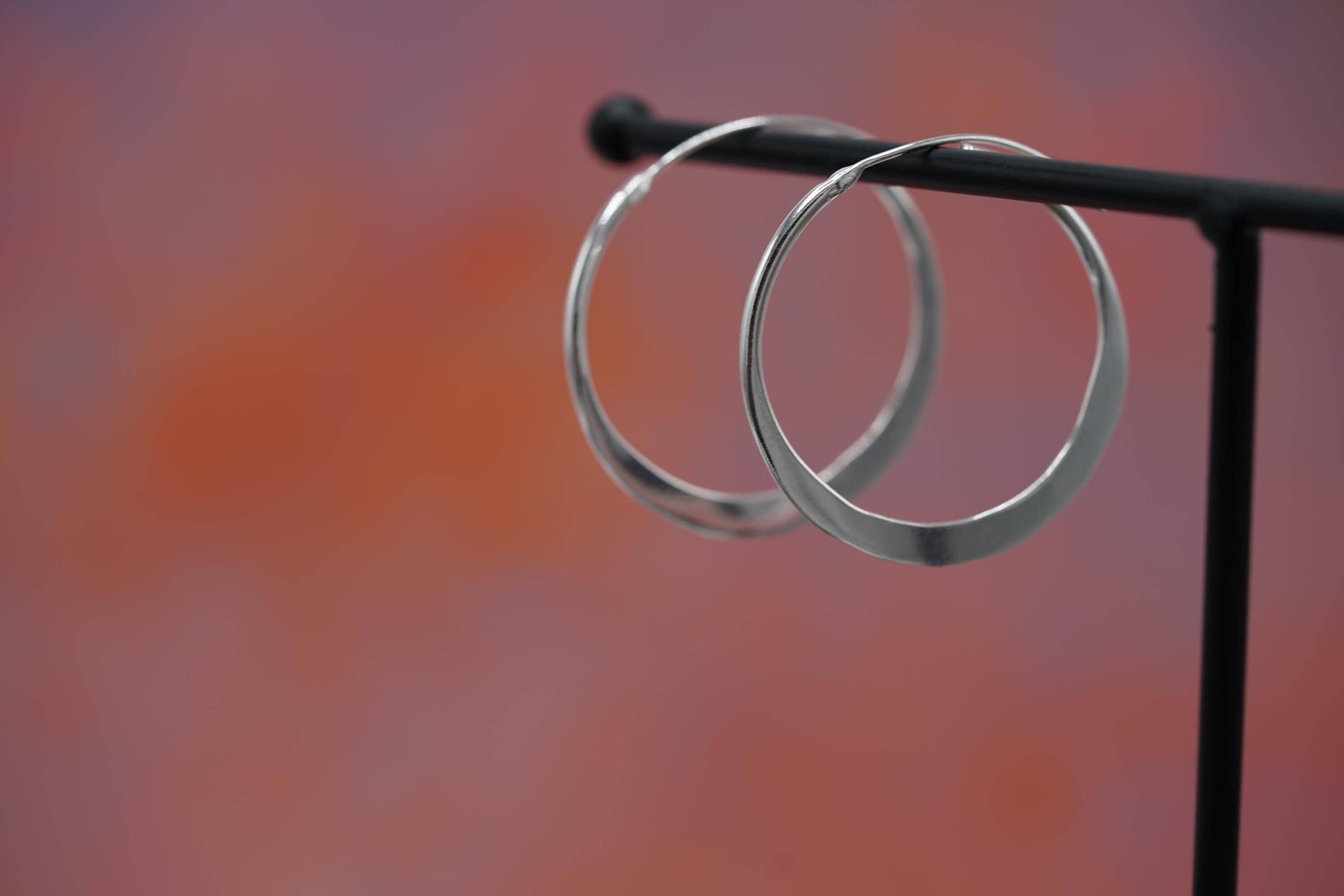 Kaali Boutique – wholesale Hoop earrings – Hammered Flat Silver Hoop Earrings, Bohemian Hoops, Ethnic Jewellery, Everyday Silver Earrings11