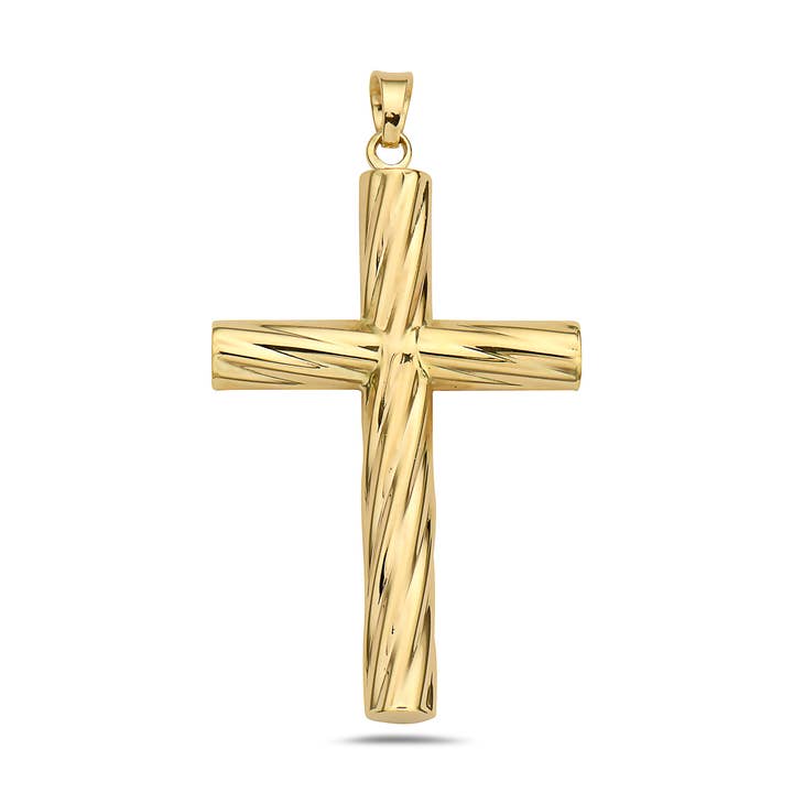 14K Gold Texture Cross Religious Pendant for wholesale by Pori Jewelry