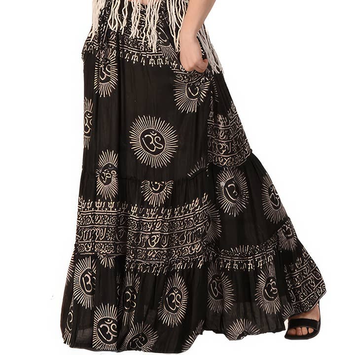 Gypsy Rose - Wholesale Skirt - Women's - Om Shanti Rayon Blend Printed Tiered Skirt