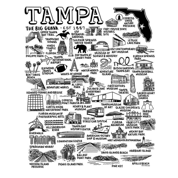 Tampa Map Print Blanc pour la vente par Whereabouts Shop