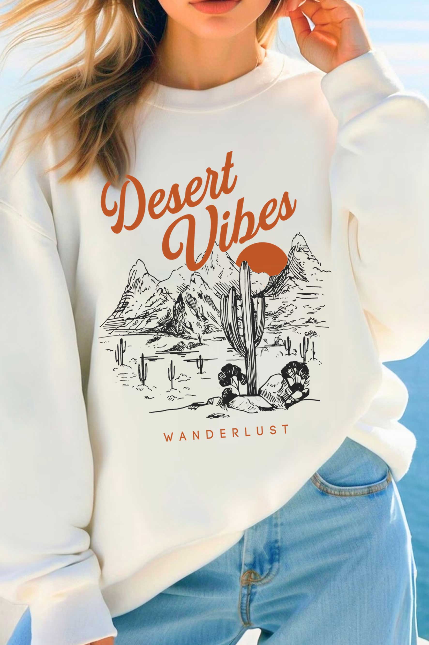 Rustee Clothing - Wholesale Graphic Sweatshirt - Women's - DESERT VIBES WANDERLUST GRAPHIC BRUSHED SWEATSHIRTS3