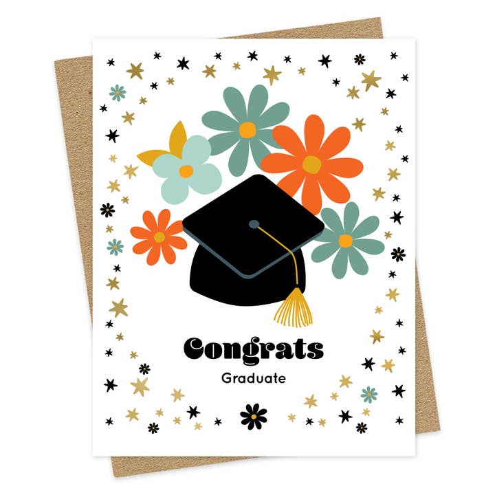 Grad Cap Foil Stamped Graduation Card for wholesale by Night Owl Paper Goods