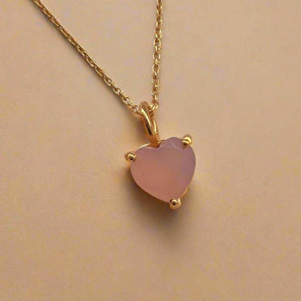 Gold Lunar - Wholesale Pendant/Charm Necklace - October Birthstone Chain Necklace Pink Chalcedony Gemstone