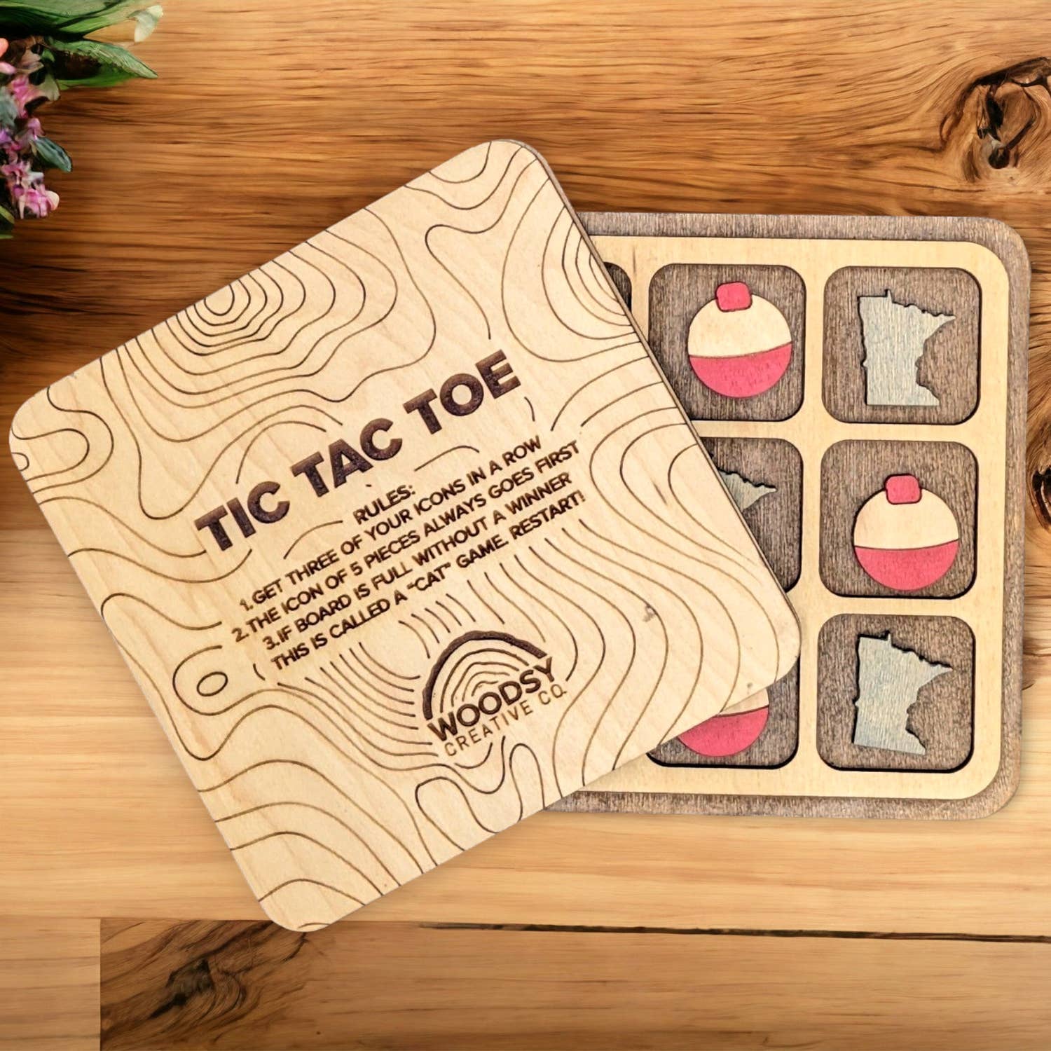 Woodsy Creative Co. - Wholesale Board Game - Wooden Travel Tic Tac Toe Board Game1