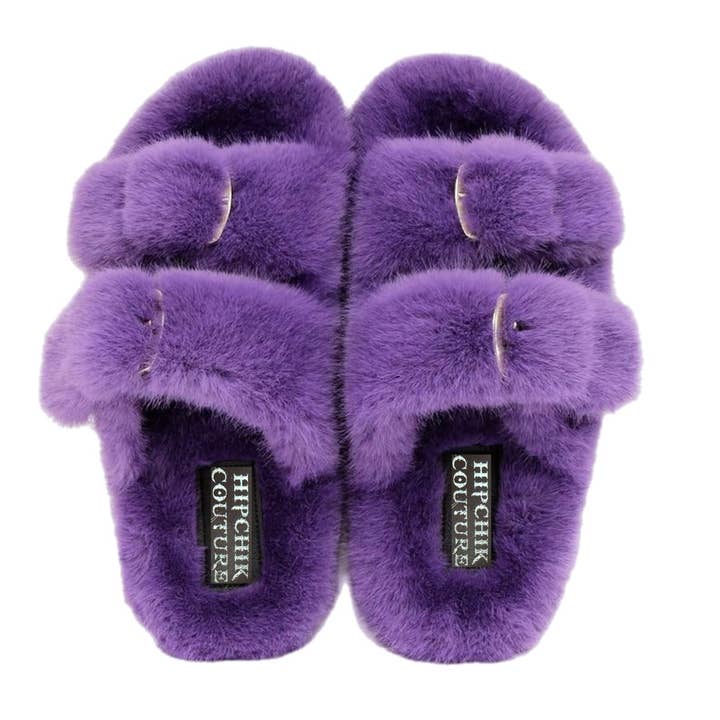Faux Luxe Fur Sandals Purple for wholesale by Hipchik