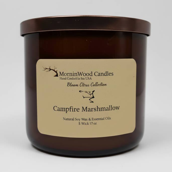 Campfire Marshmallow-Soy 3-Wick Blown Glass Collection for wholesale by MorninWood Candles