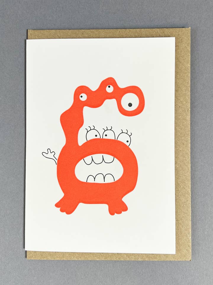Alien Six Letterpress Card | 6th Birthday Card for wholesale by Penguin Ink