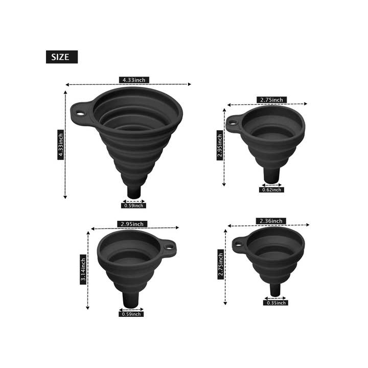 Vigor Path – Großhandel Trichter – Satz von 4 zusammenklappbaren Silikon-Küchentrichtern - von X-Klein bis Groß für einfachen Flüssigkeitstransfer, lebensmittelechte Silikon-Gadgets (Schwarz)2