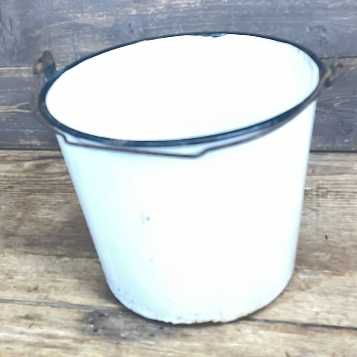 Vintage Enamel Metal Bucket-Pail-Primitive-White-#3 for wholesale by My Amigos Imports