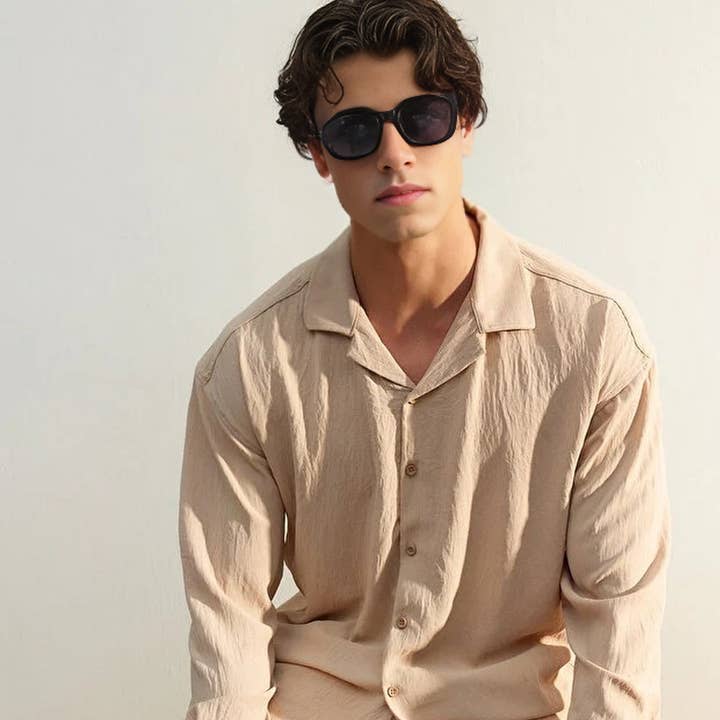 Oversize Fit Open Collar Linen Look Shirt for wholesale by WOVCOR