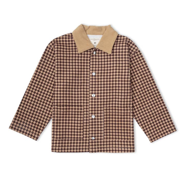 Organic Twill Button Jacket - Chestnut Harlequin for wholesale by Makemake Organics