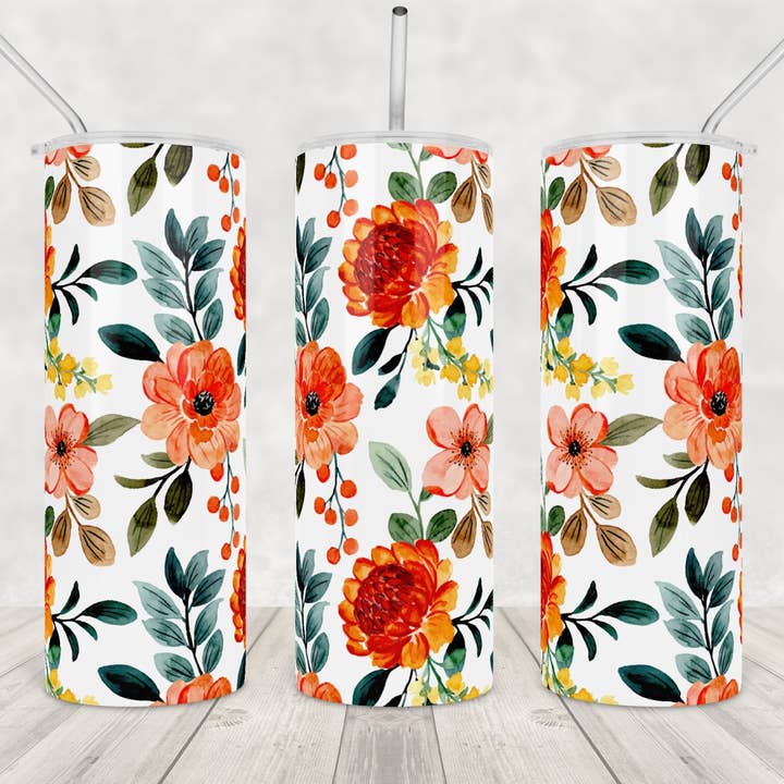 Orange Becher mit Blumenmuster für den Großhandel von Totally Tumblers LLC