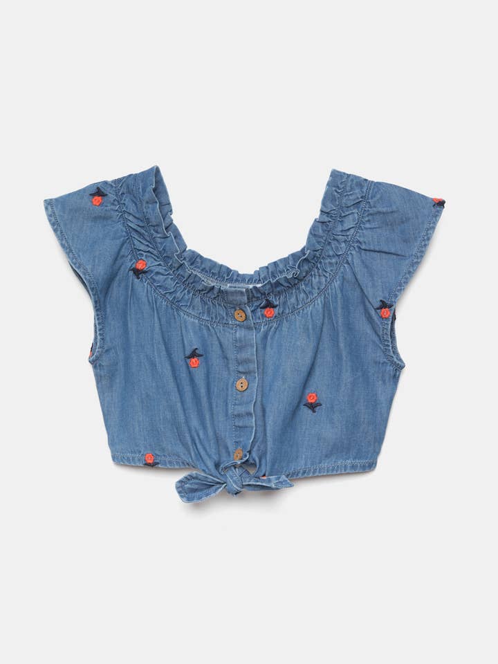 Denimtop met bloemenborduursel (556502-45) voor wholesale door Lanidor Kids