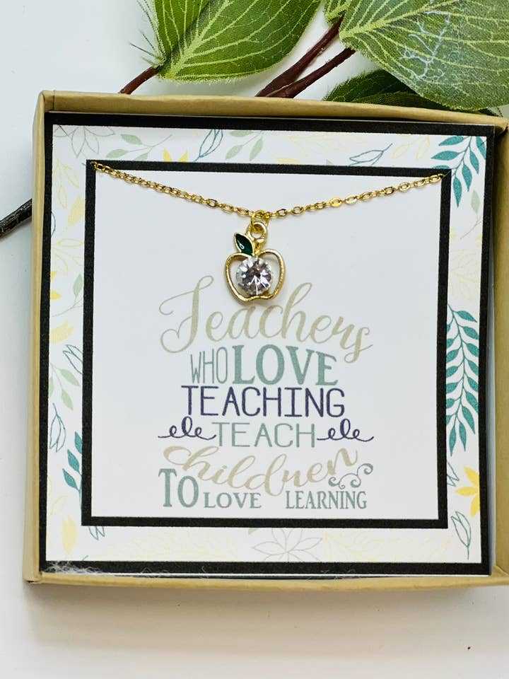 Apple Necklace, Teacher Gift, Gift for Teachers, Gold for wholesale by Little Happies Co