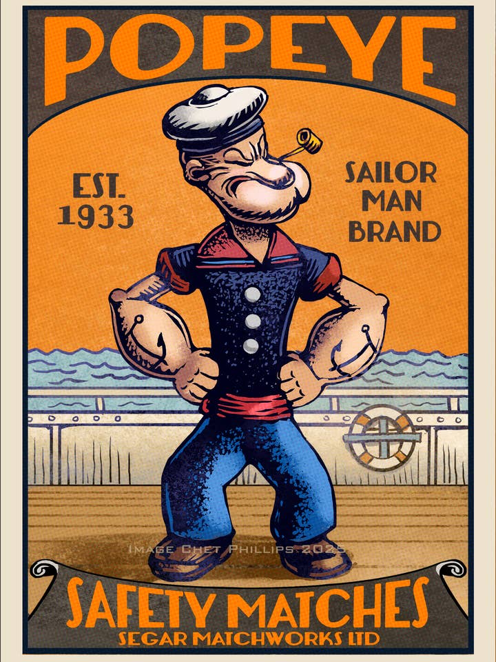 Popeye 5 x 7 Matchbox Print for wholesale by ChetArt